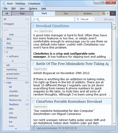 CintaNotes Free Personal Notes Manager 3.14 full