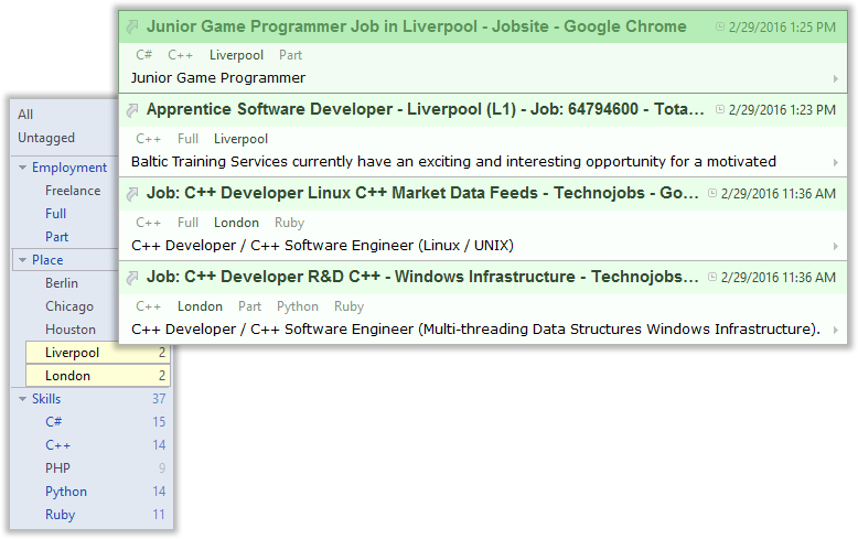 Viewing notes with tags intersection in CintaNotes